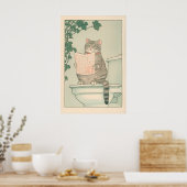 Tabby Cat Bathroom Print Funny Japanese Ukiyo-e Poster (Küche)