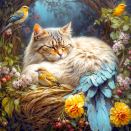 Tabby Cat-Bird Nesting with Three Birds Puzzle