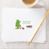 Tabby Cat, Bird, Weihnachtsbaum-Rücksendeadresse Adressaufkleber (Insitu)