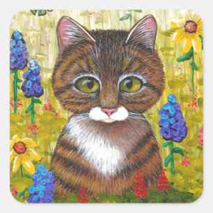 Tabby Cat Blume Blumengestein Quadratischer Aufkleber