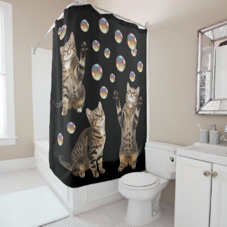 Tabby Cat Bubbles Cat Shower Curtain Duschvorhang