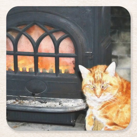 Tabby Cat By Cosy Fire Untersetzer (Vorderseite)