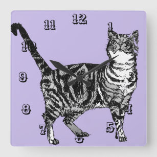 Tabby Cat Cats Animal Childs Kids pastel Purple Quadratische Wanduhr