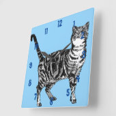 Tabby Cat Cats Art Animal Kinder Light Blue Quadratische Wanduhr (Winkel)