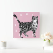 Tabby Cat Cats Art Kinder Quadratische Wanduhr (Zuhause)