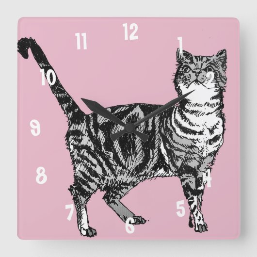 Tabby Cat Cats Art Kinder Quadratische Wanduhr (Vorderseite)
