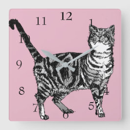 Tabby Cat Cats Art Kinder Quadratische Wanduhr