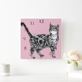 Tabby Cat Cats Art Kinder Quadratische Wanduhr (Zuhause)