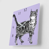 Tabby Cat Cats Art Tierpastel Lila Lavendel Quadratische Wanduhr (Winkel)