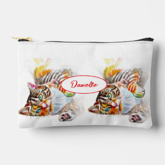 Tabby Cat Cats Cute Watercolor Painting Girls Zubehörtasche