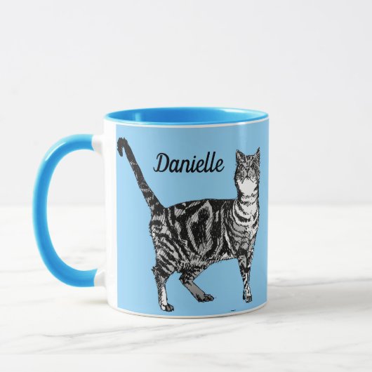Tabby Cat Cats light Blue Girls Name Tasse (Links)