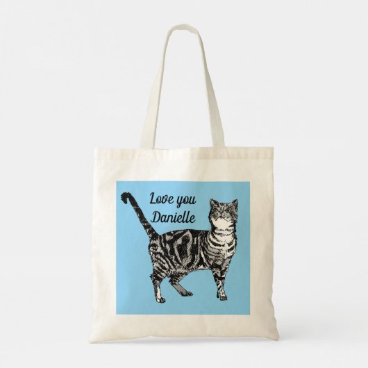Tabby Cat Cats light Blue Girls Name Tote Beutel Tragetasche (Rückseite)
