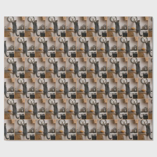 Tabby Cat Changing the Time On a Clock Geschenkpapier (Flach)