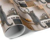 Tabby Cat Changing the Time On a Clock Geschenkpapier (Rolleneckpunkt)