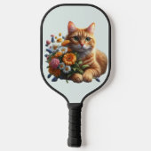 Tabby Cat Charm: Whiskys und Wildblumen Pickleball Schläger (Rückseite)