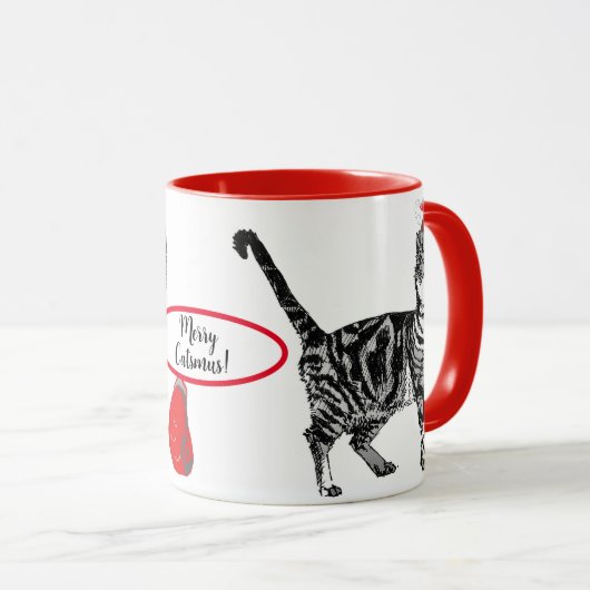 Tabby Cat Christmas Cats Red White Funny Tasse (VorderseiteRechts)