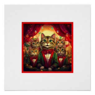 Tabby Cat Christmas Choir Poster