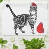 Tabby Cat Christmas Cool Cat Red White Geschirrtuch (Gefaltet)