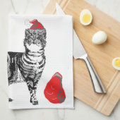 Tabby Cat Christmas Cool Cat Red White Geschirrtuch (Viertel Falte)