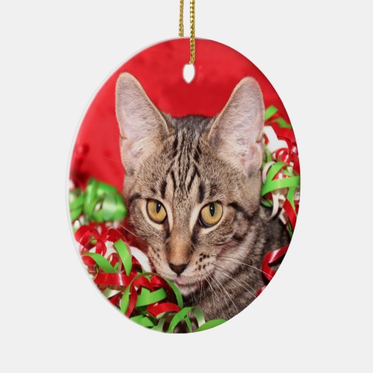Tabby Cat Christmas Keramikornament (Rechts)
