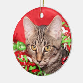 Tabby Cat Christmas Keramikornament (Links)