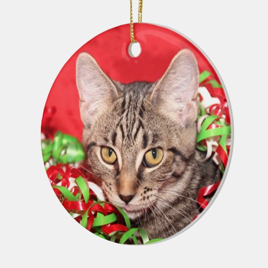 Tabby Cat Christmas Keramikornament (Links)