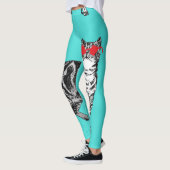 Tabby Cat Cool Animal Black and Aqua Leggings (Links)