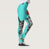 Tabby Cat Cool Animal Black and Aqua Leggings (Rechts)