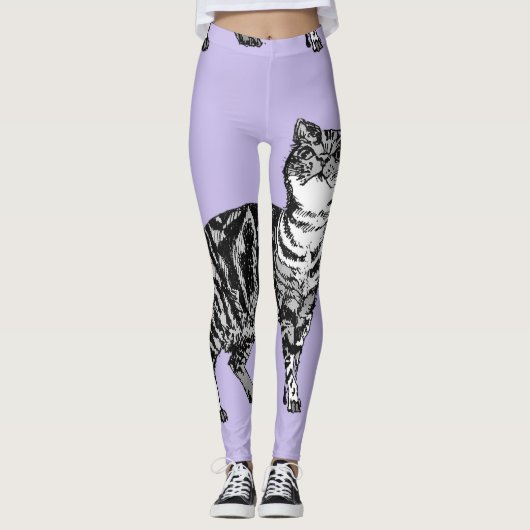 Tabby Cat Cool Animal Black and Pupulous Leggings (Vorderseite)