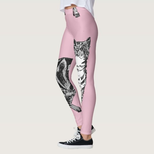 Tabby Cat Cool Animal Black & Baby Pink Leggings (Links)
