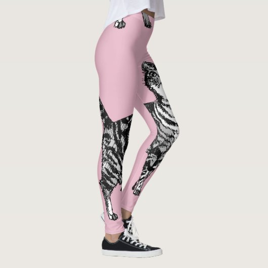Tabby Cat Cool Animal Black & Baby Pink Leggings (Rechts)