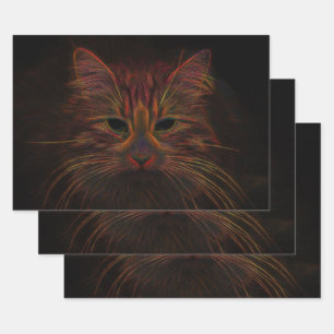 Tabby Cat Design Orange Kupfer Schwarz Foto Kunst Geschenkpapier Set