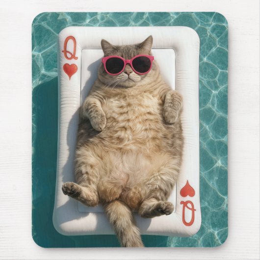 Tabby Cat Floating On Queen of Hearts Pool Float Mousepad (Vorne)