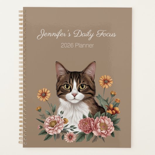 Tabby Cat Floral Planer (Vorderseite)