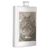 Tabby Cat Foto Personalisiert Name Flachmann (Rechts)