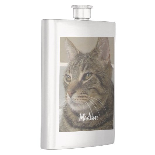 Tabby Cat Foto Personalisiert Name Flachmann (Rechts)