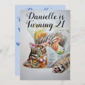 Tabby Cat Frauen 21. Geburtstagsfeier Einladung (Vorne/Hinten)