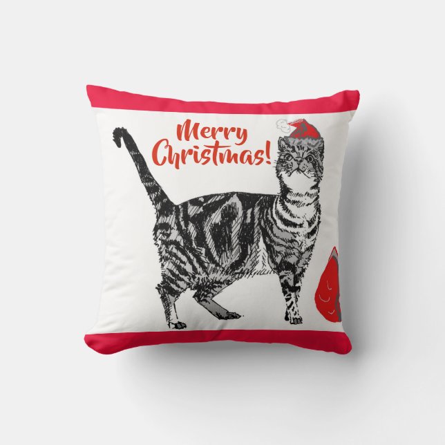 Tabby Cat Frohe Weihnachten Rote Katzen Kissen (Vorderseite)