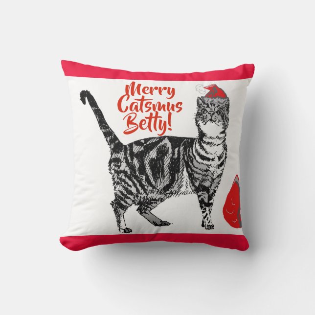 Tabby Cat Frory Christmas Girls Name Cushion Kissen (Vorderseite)