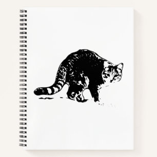 Tabby Cat Full Body Black & White Notebook Notizblock