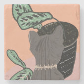 Tabby Cat Gray Pflanze Zwei-Tone Steinuntersetzer (Vorderseite)