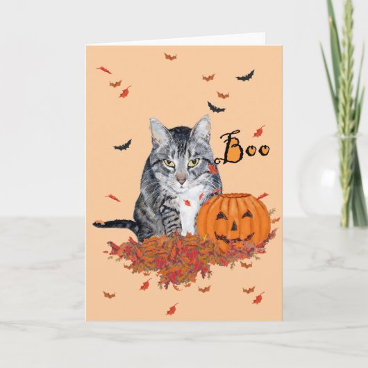 Tabby Cat Halloween Karte (Vorderseite)
