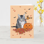 Tabby Cat Halloween Karte (Gelbe Blume)