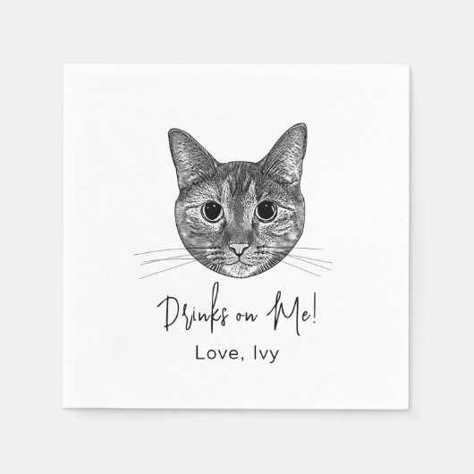 Tabby Cat Hand Zeichnend Personalisiert Serviette (Vorderseite)