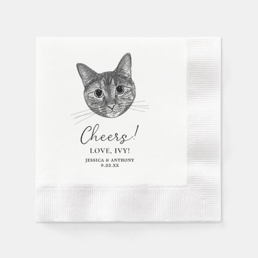 Tabby Cat Hand Zeichnend Personalisierte Chefs Serviette (Vorderseite)
