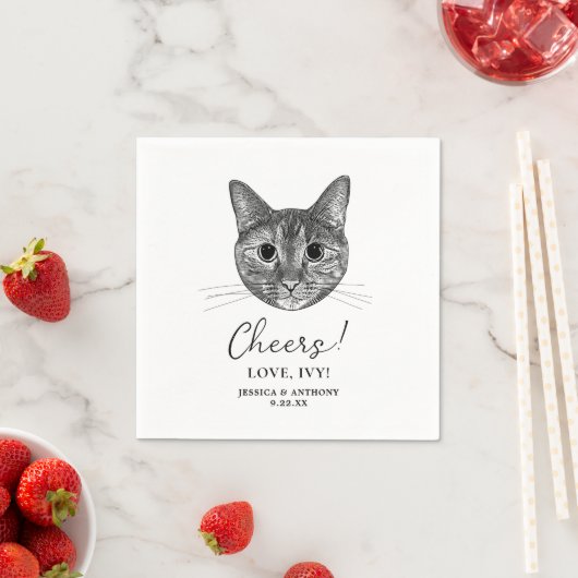 Tabby Cat Hand Zeichnend Personalisierte Chefs Serviette (Beispiel)