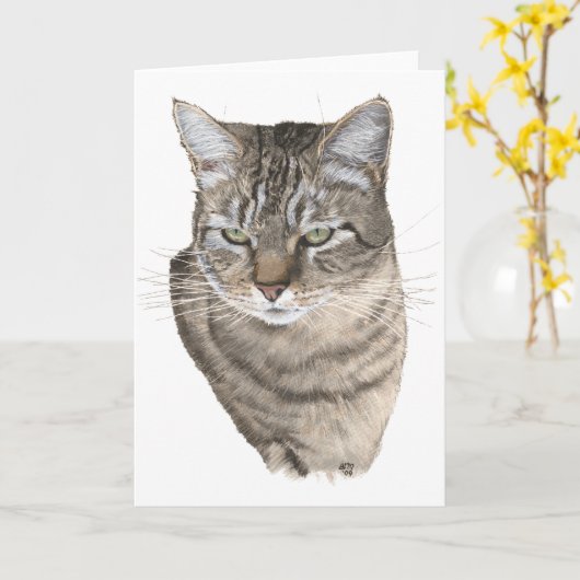 Tabby Cat Head Stueting Karte (Gelbe Blume)