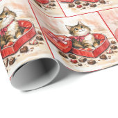 Tabby Cat In a Valentine Heart Candy Box Geschenkpapier (Rolleneckpunkt)