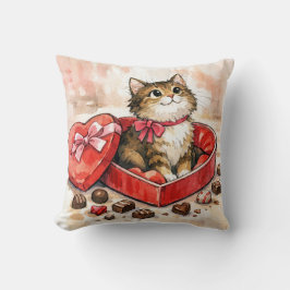 Tabby Cat In a Valentine Heart Candy Box Kissen