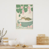 Tabby Cat in Bathtub Art Print Japanese Bathroom Poster (Küche)